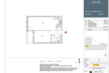 Rzut - Mieszkanie na sprzedaż 2 pokoje o powierzchni 42,2 m² - numer L4 w Morwowa 5 - Apartamenty inwestycyjne