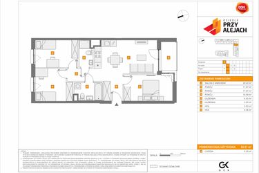 Rzut - Mieszkanie na sprzedaż 4 pokoje o powierzchni 69,57 m² - numer 3.1.D.30 w Osiedle przy Alejach etap 3