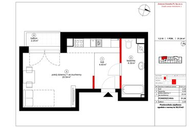 Rzut - Mieszkanie na sprzedaż 1 pokój o powierzchni 30,57 m² - numer 10 w Czynu Społecznego 65F
