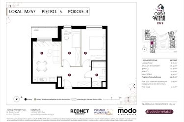 Rzut - Mieszkanie na sprzedaż 3 pokoje o powierzchni 53,5 m² - numer M257 w Osiedle Witaj etap II