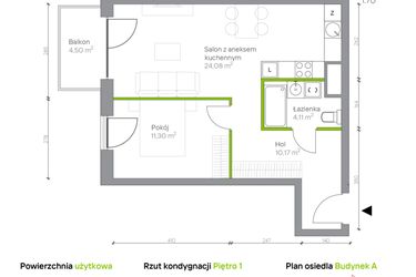 Rzut - Mieszkanie na sprzedaż 2 pokoje o powierzchni 49,66 m² - numer A.1.5 w Jesionowa Vita