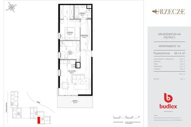 Rzut - Mieszkanie na sprzedaż 3 pokoje o powierzchni 64,12 m² - numer 4A.10 w Urzecze