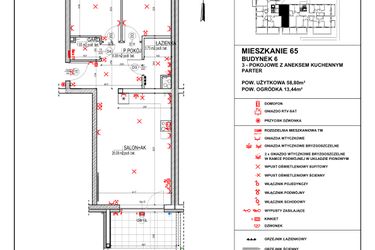 Rzut - Mieszkanie na sprzedaż 3 pokoje o powierzchni 58,8 m² - numer 6.65 w Osiedle 4 Pory Roku - Etap VII
