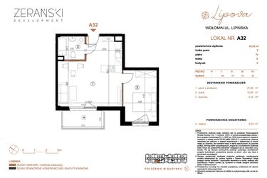 Rzut - Mieszkanie na sprzedaż 2 pokoje o powierzchni 44 m² - numer A32 w LIPOVA