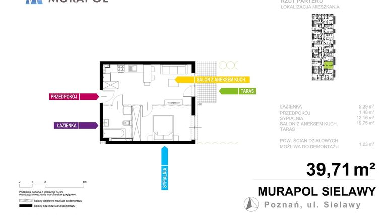 Rzut - Mieszkanie na sprzedaż 2 pokoje o powierzchni 39,71 m² - numer 4.A.0.10 w Murapol Zielony Żurawiniec
