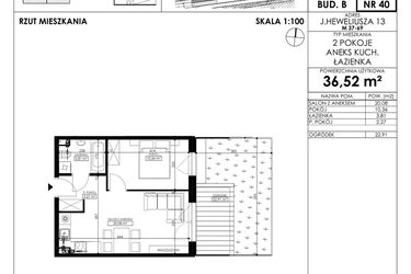Rzut - Mieszkanie na sprzedaż 2 pokoje o powierzchni 36,52 m² - numer JAR-II-B-LM-M40 w Osiedle JAR Heweliusza etap II