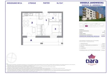 Rzut - Mieszkanie na sprzedaż 2 pokoje o powierzchni 36,12 m² - numer 24 w Osiedle Janowiecka