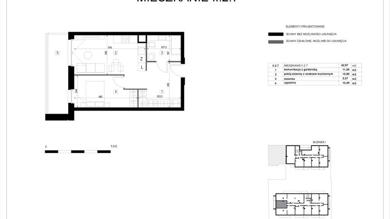 Rzut - Mieszkanie na sprzedaż 2 pokoje o powierzchni 42,97 m² - numer II.2.7 w Pryncypalna 66