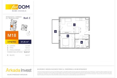 Rzut - Mieszkanie na sprzedaż 2 pokoje o powierzchni 36,44 m² - numer C18 w Osiedle forDOM – etap C