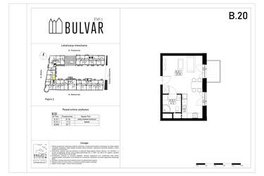 Rzut - Mieszkanie na sprzedaż 1 pokój o powierzchni 29,71 m² - numer B20 w Bulvar etap II