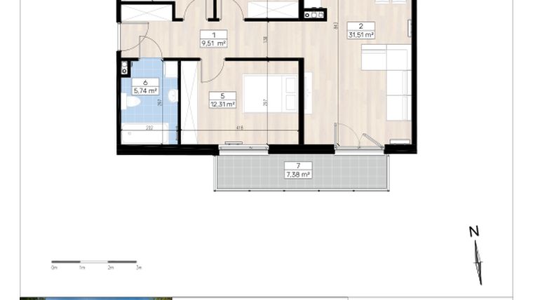 Rzut - Mieszkanie na sprzedaż 4 pokoje o powierzchni 78,51 m² - numer K1/1/1 w RIVA