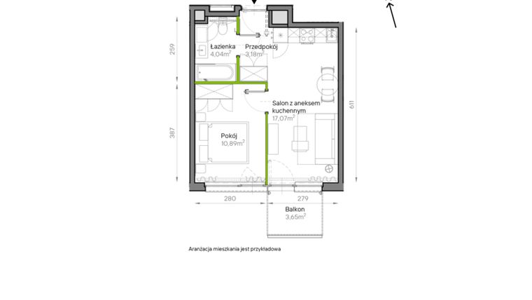 Rzut - Mieszkanie na sprzedaż 2 pokoje o powierzchni 35,18 m² - numer A2/12 w Bemowo Vita