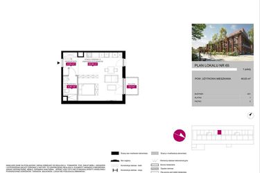 Rzut - Mieszkanie na sprzedaż 1 pokój o powierzchni 40,7 m² - numer 65 w Fuzja Mieszkania Loftowe