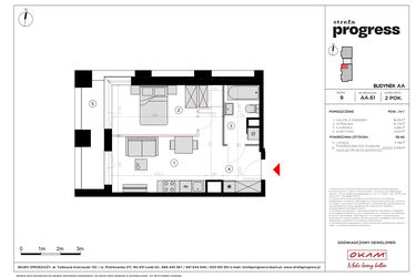 Rzut - Mieszkanie na sprzedaż 2 pokoje o powierzchni 38,89 m² - numer AA.61 w Strefa PROGRESS