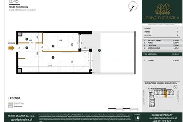Rzut - Mieszkanie na sprzedaż 2 pokoje o powierzchni 47,86 m² - numer B.45 w Ogrody Staszica