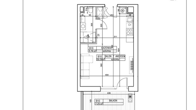 Rzut - Mieszkanie na sprzedaż 1 pokój o powierzchni 29,8 m² - numer B10 w Symfonia - Chodkiewicza 9