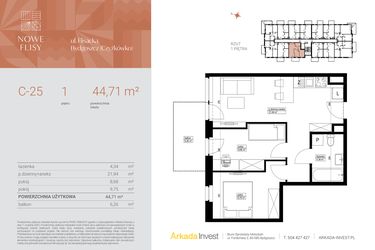 Rzut - Mieszkanie na sprzedaż 3 pokoje o powierzchni 44,71 m² - numer M25_NF.c w Nowe Flisy II
