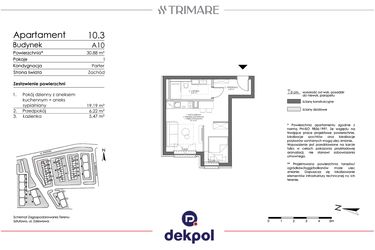 Rzut - Mieszkanie na sprzedaż 1 pokój o powierzchni 30,88 m² - numer 10.3 w Trimare