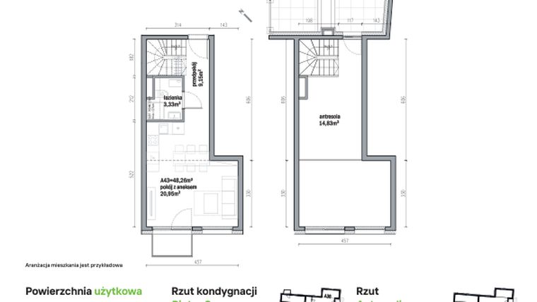Rzut - Mieszkanie na sprzedaż 2 pokoje o powierzchni 48,26 m² - numer A43 w Traugutta Vita