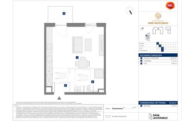 Rzut - Mieszkanie na sprzedaż 1 pokój o powierzchni 34,39 m² - numer A15 w Apartamenty Park Matecznego Etap 1