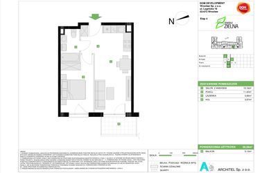 Rzut - Mieszkanie na sprzedaż 2 pokoje o powierzchni 38,38 m² - numer A.61 w Osiedle Zielna IV