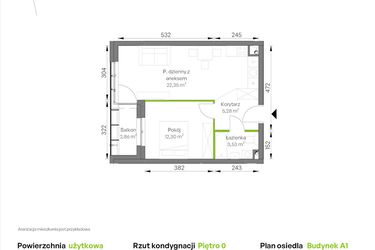 Rzut - Mieszkanie na sprzedaż 2 pokoje o powierzchni 43,46 m² - numer A1/00/05 w WUWA Vita