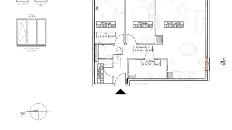 Rzut - Mieszkanie na sprzedaż 3 pokoje o powierzchni 72,27 m² - numer A.3.4.8 w Rytm