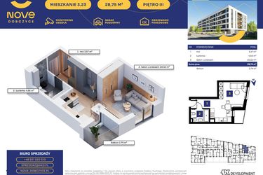 Rzut - Mieszkanie na sprzedaż 1 pokój o powierzchni 28,75 m² - numer M23 w Nove Dobczyce