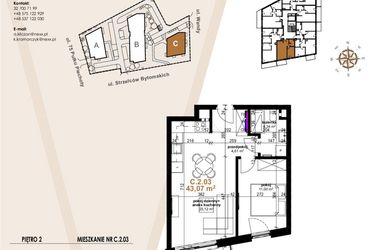 Rzut - Mieszkanie na sprzedaż 2 pokoje o powierzchni 43,07 m² - numer VC.2.03 w Vanda Park