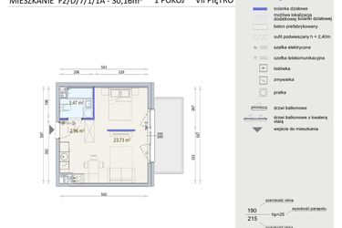Rzut - Mieszkanie na sprzedaż 1 pokój o powierzchni 30,16 m² - numer D/7/1/1A w Modern Mokotów bud. F1 i F2
