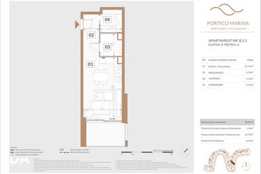 Rzut - Mieszkanie na sprzedaż 1 pokój o powierzchni 35,81 m² - numer B.2.5 w Portico Marina