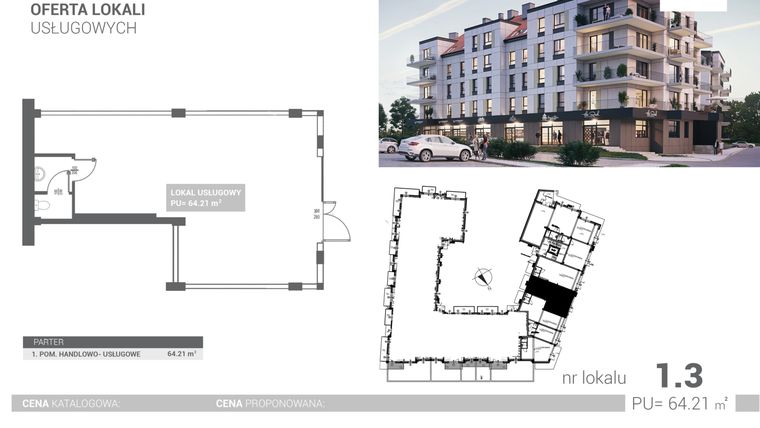 Rzut - Lokal użytkowy na sprzedaż 1 pokój o powierzchni 64,21 m² - numer U3 w Nova Port