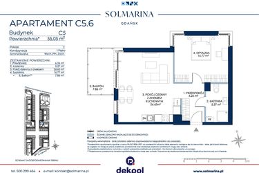 Rzut - Mieszkanie na sprzedaż 2 pokoje o powierzchni 55,05 m² - numer C5.6 w Sol Marina etap III