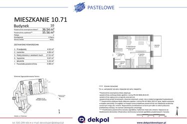 Rzut - Mieszkanie na sprzedaż 2 pokoje o powierzchni 35,56 m² - numer 10.71 w Osiedle Pastelowe etap IV