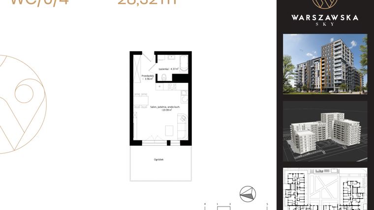 Rzut - Mieszkanie na sprzedaż 1 pokój o powierzchni 28,32 m² - numer WC/0/4 w Warszawska Sky