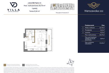 Rzut - Mieszkanie na sprzedaż 1 pokój o powierzchni 30,79 m² - numer 64 w Warszawska 222 bud. D