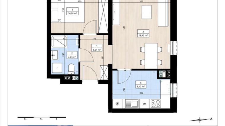 Rzut - Mieszkanie na sprzedaż 2 pokoje o powierzchni 46,37 m² - numer B4/1/23 w Montano bud. B4
