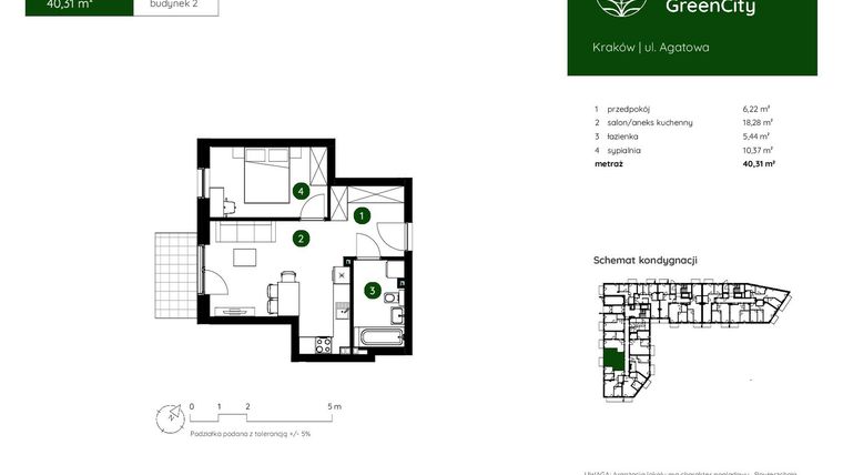Rzut - Mieszkanie na sprzedaż 2 pokoje o powierzchni 40,31 m² - numer 2.A.0.05 w Murapol GreenCity bud. 2