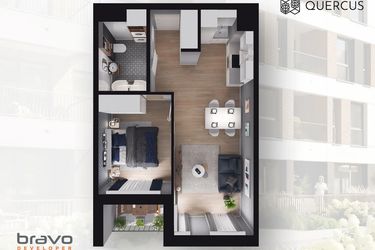 Rzut - Mieszkanie na sprzedaż 2 pokoje o powierzchni 40,48 m² - numer B2.55 w Quercus