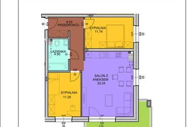 Rzut - Mieszkanie na sprzedaż 3 pokoje o powierzchni 62,28 m² - numer A21 w Osiedle Zuchów