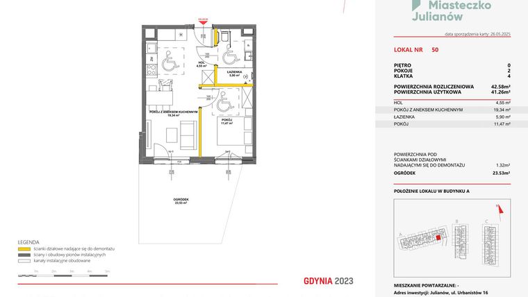 Rzut - Mieszkanie na sprzedaż 2 pokoje o powierzchni 42,58 m² - numer 50 w Miasteczko Julianów