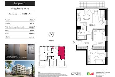 Rzut - Mieszkanie na sprzedaż 3 pokoje o powierzchni 52,28 m² - numer B17.M10 w Novum Rumia - bud. 17