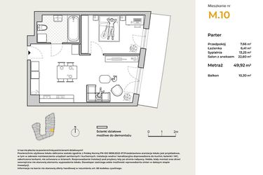 Rzut - Mieszkanie na sprzedaż 2 pokoje o powierzchni 49,92 m² - numer M10 w Baja Piaśniki