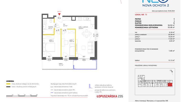 Rzut - Mieszkanie na sprzedaż 3 pokoje o powierzchni 54,92 m² - numer 79 w Neo Nova Ochota 2