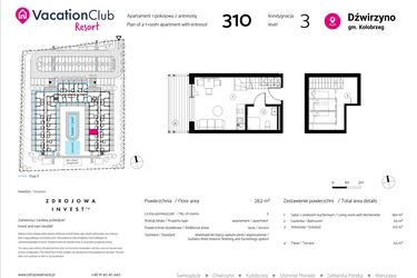 Rzut - Mieszkanie na sprzedaż 1 pokój o powierzchni 28,2 m² - numer 310 w VacationClub Resort