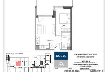 Rzut - Mieszkanie na sprzedaż 2 pokoje o powierzchni 37,2 m² - numer MC/H/A/0/14 w Modern City etap H