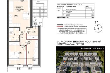 Rzut - Mieszkanie na sprzedaż 3 pokoje o powierzchni 59,5 m² - numer 36E/2 w Zespół willowy Zielona Polana - etap 6