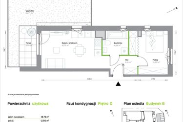 Rzut - Mieszkanie na sprzedaż 2 pokoje o powierzchni 41,35 m² - numer B/0/01 w Krakowska Vita