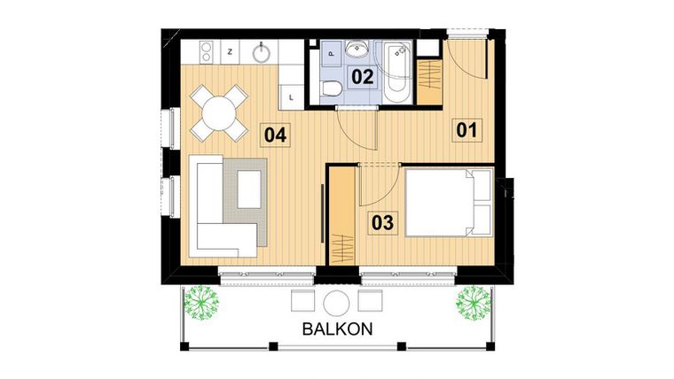 Rzut - Mieszkanie na sprzedaż 2 pokoje o powierzchni 36,79 m² - numer L13 w Green Park Resort III