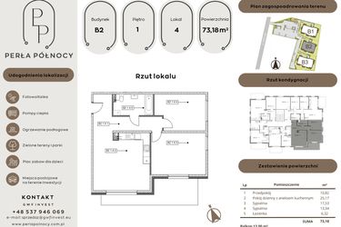 Rzut - Mieszkanie na sprzedaż 3 pokoje o powierzchni 73,18 m² - numer B2.1_4 w Perła Północy etap 2